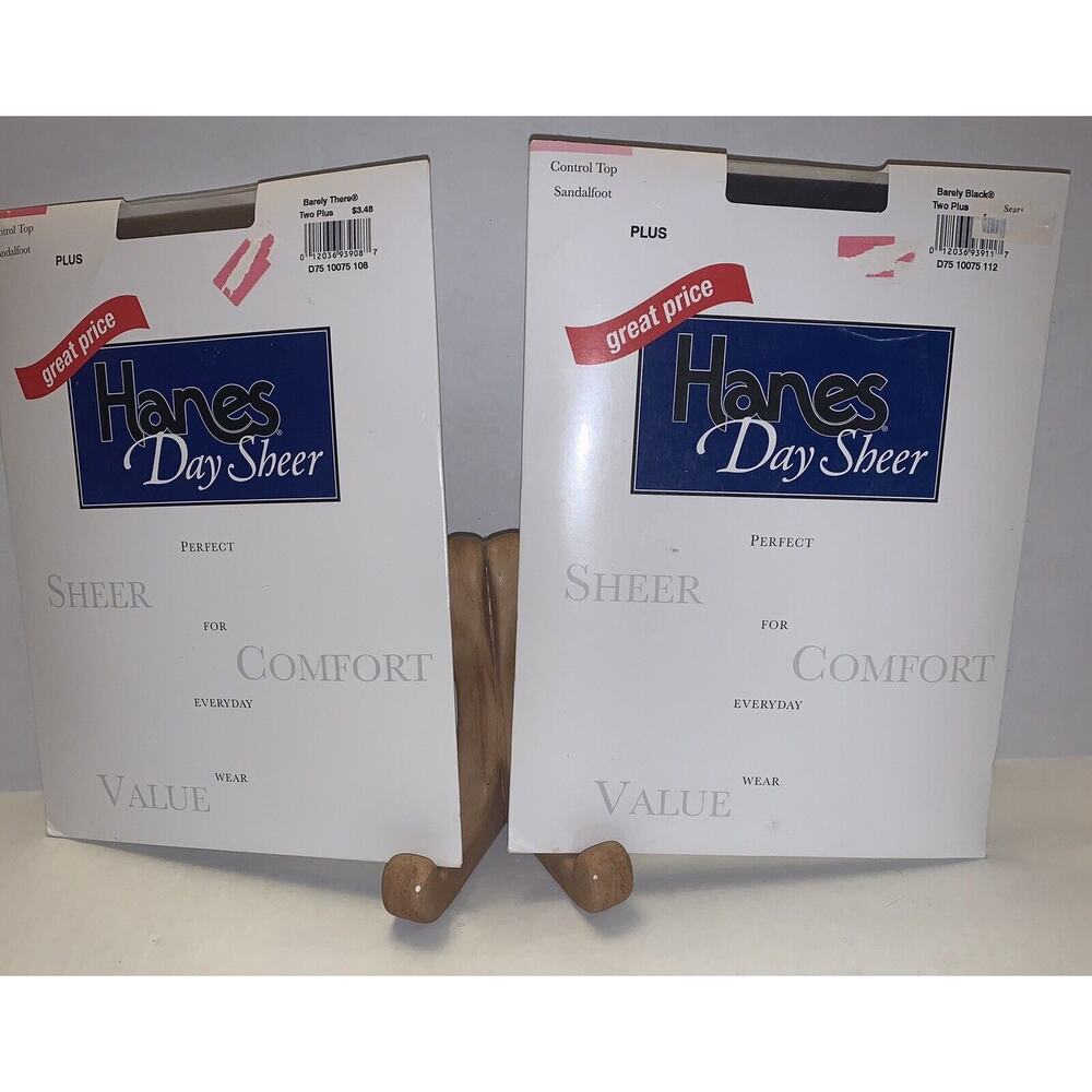 2 Hanes Day Sheer Control Top Sandalfoot Sz Two Plus Barely There Pantyhose NEW